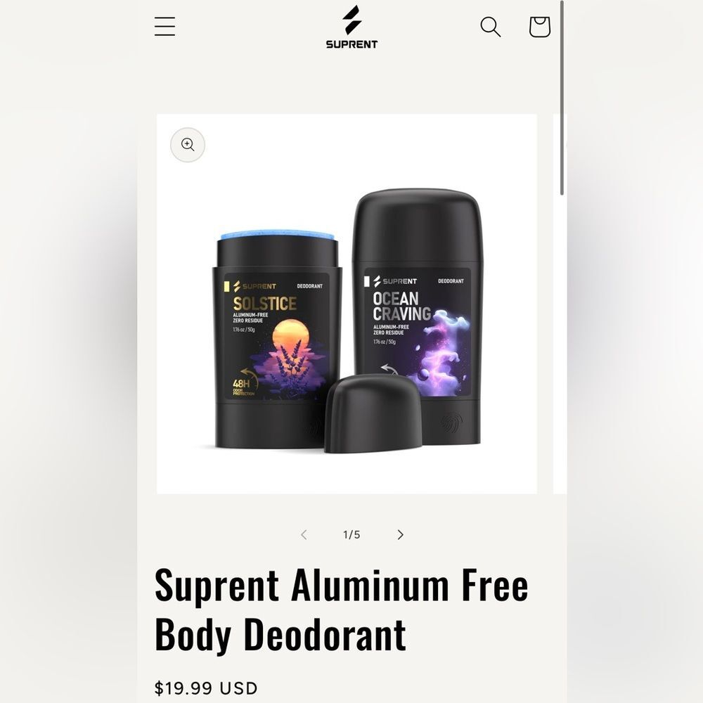 Bundle 2x NEW NIP SEALED SUPRENT SOLSTICE Aluminum-free Men's Deodorant 50g ea.
